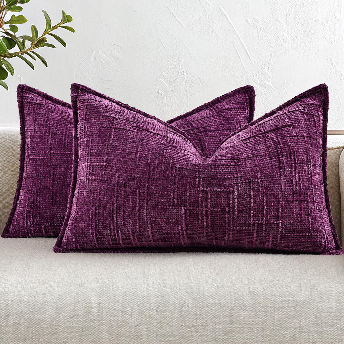 decorUhome Chenille Decorative Throw Pillow Covers 18x18 Set of 2, Navy