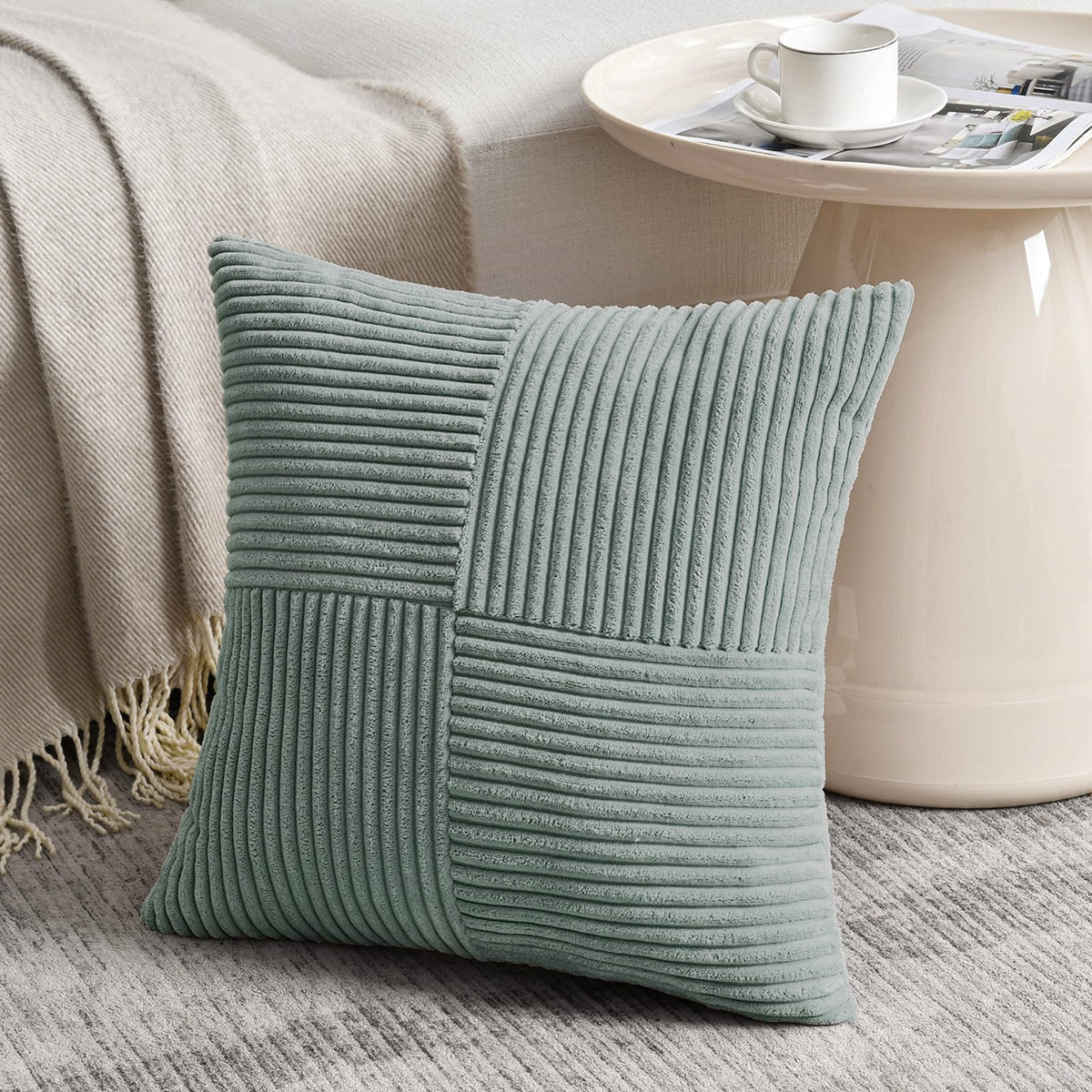 Fancy Homi Blush Pink Lumbar Decorative Throw Pillow Covers 12x20 Inch for Living Room Couch Bed, Rustic Farmhouse Boho Home Decor, Soft Striped Corduroy Rectangle Accent Cushion Case 30x50 cm