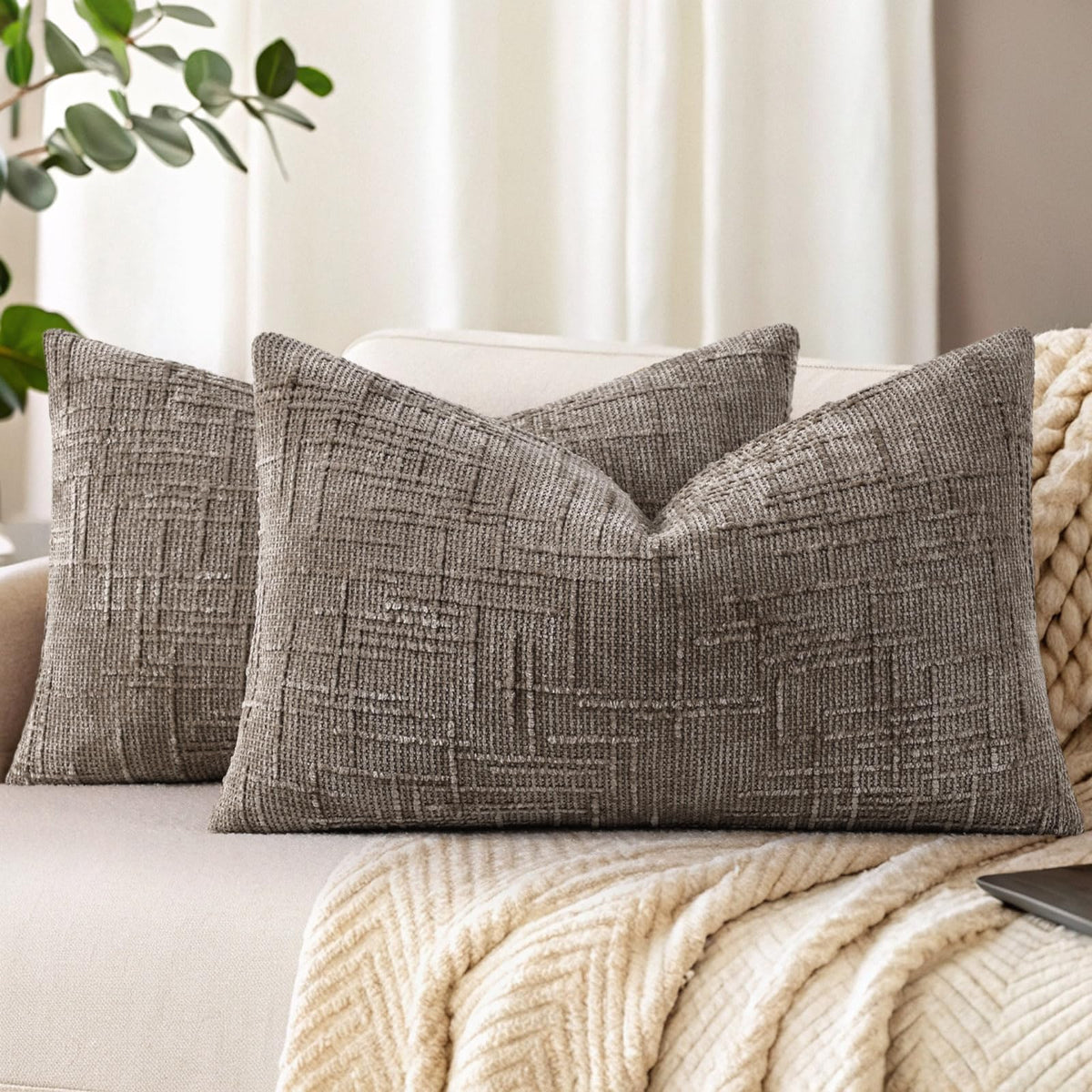decorUhome Textured Chenille Throw Pillow Covers 18x18 Set of 2 Rust