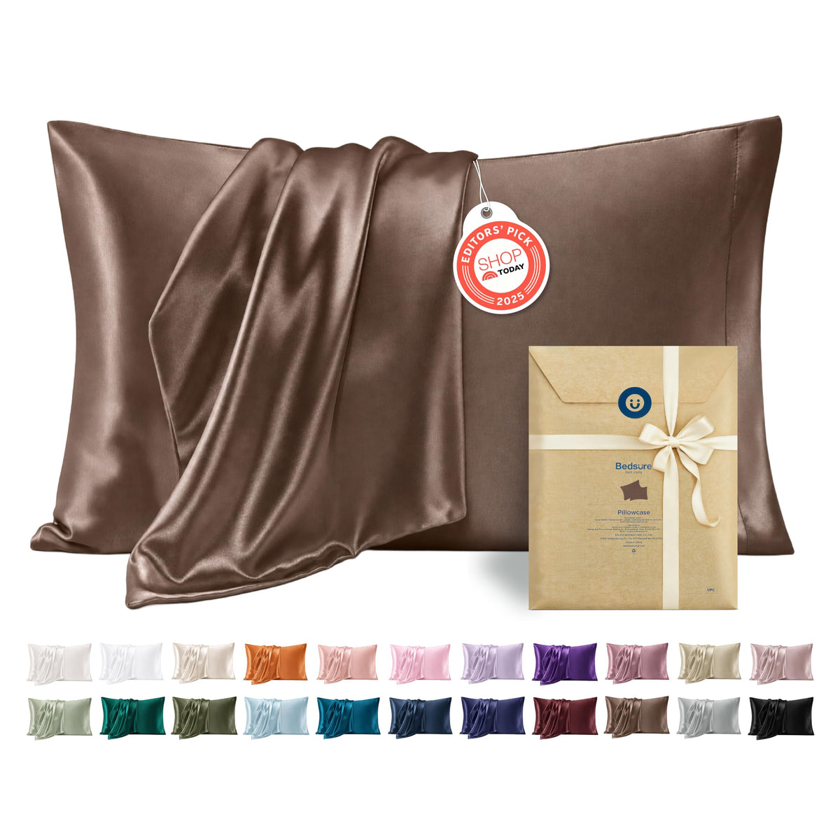 Bedsure Satin Pillowcases Queen Set of 2, Silky Pillow Cases, Dark Grey