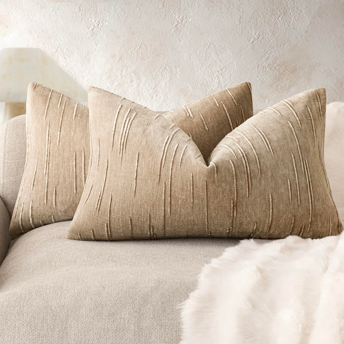 Foindtower Pack of 2 Slubby Textured Chenille Throw Decorative Pillow Covers Square Accent Solid Cushion Cover Soft Farmhouse Pillow Case for Couch Sofa Bedroom Living Room 20x20 Inch,Dark Olive Green