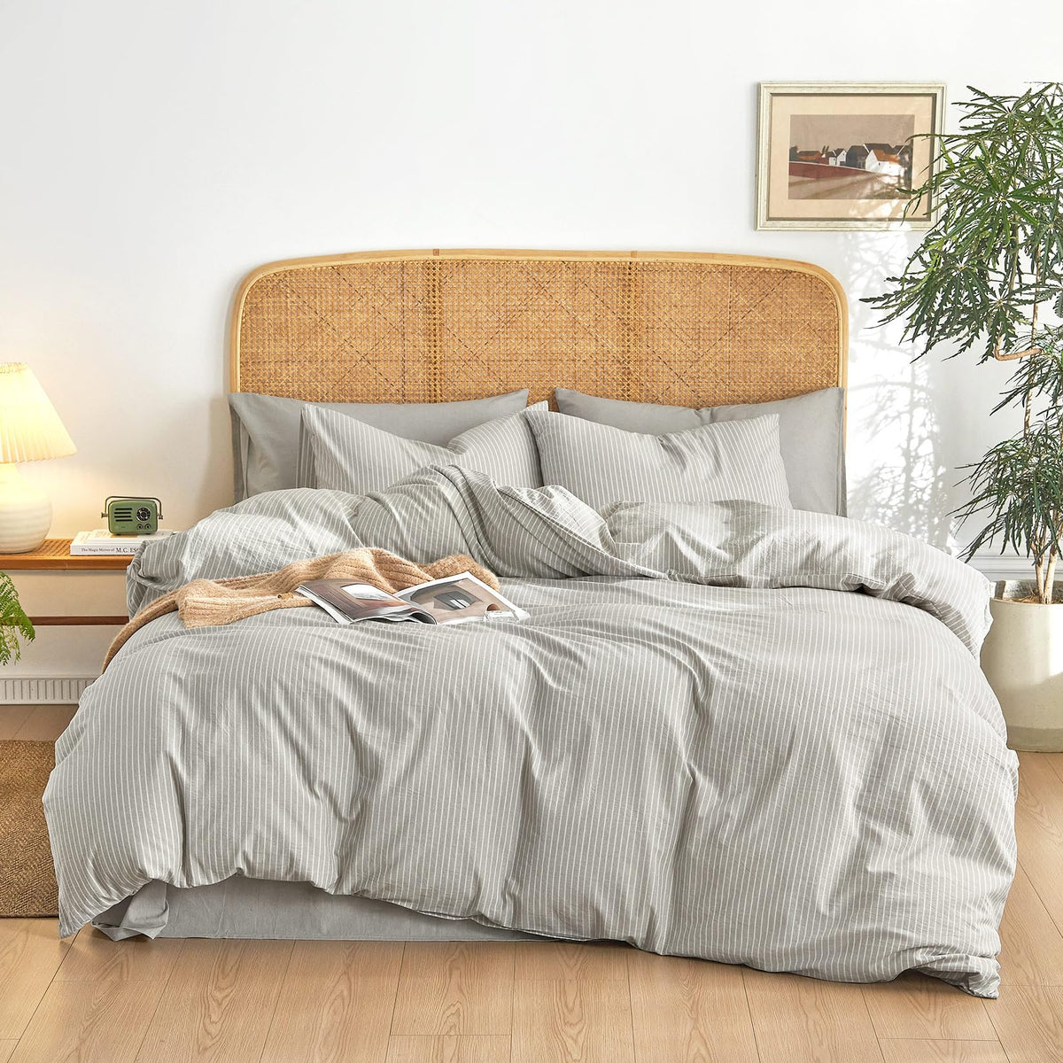 Wake In Cloud Striped Cotton Duvet Cover Set, Denim Blue, Queen