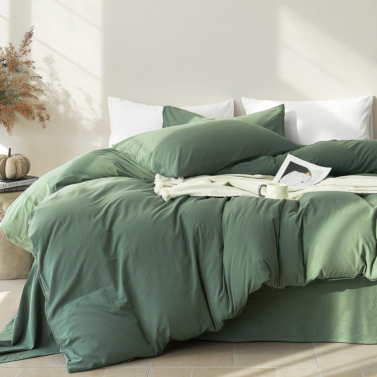 JELLYMONI 100% Cotton King Duvet Cover Set, Washed Linen-Like Texture