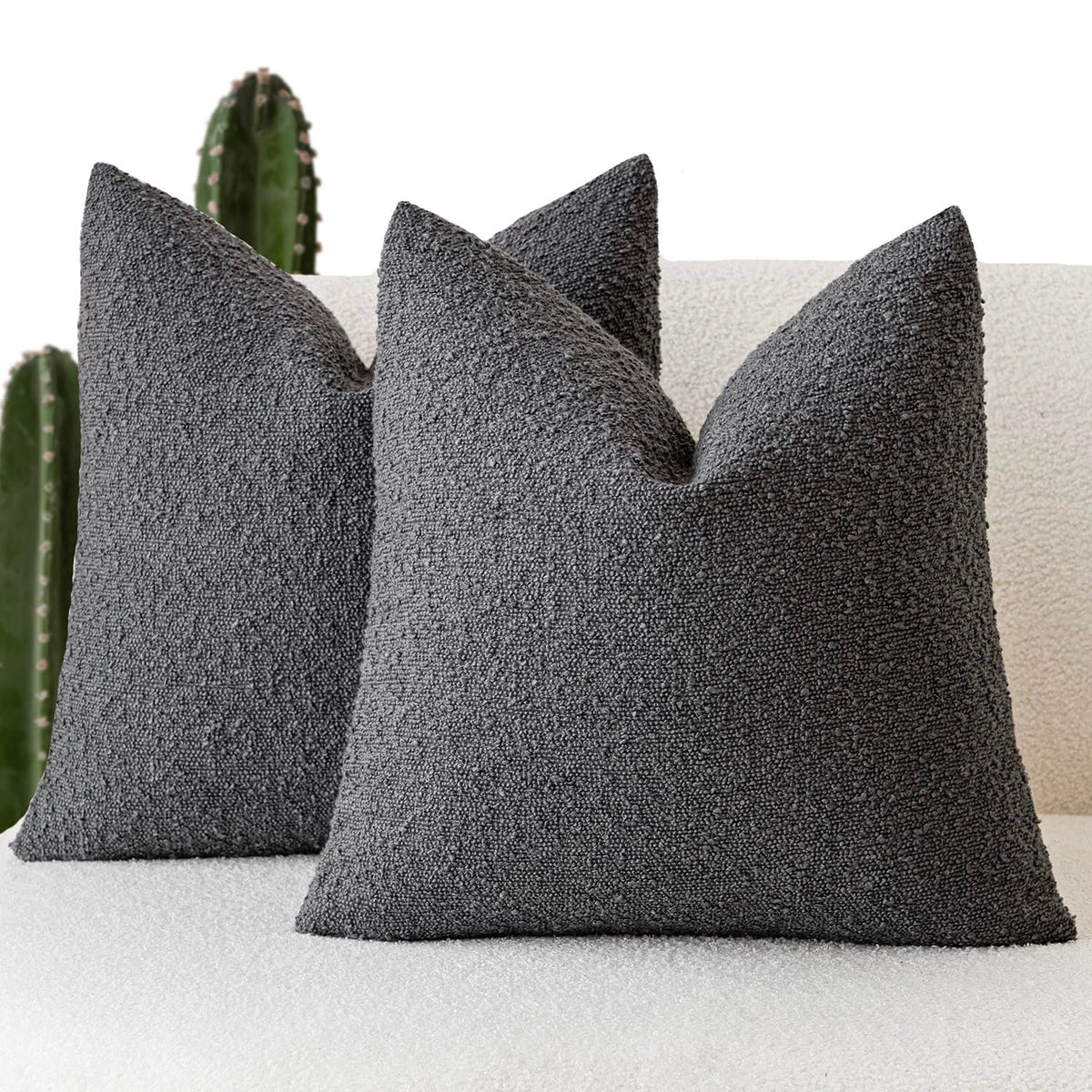 Foindtower Decorative Textured Boucle Throw Pillow Covers 18x18 Inch,Ivory