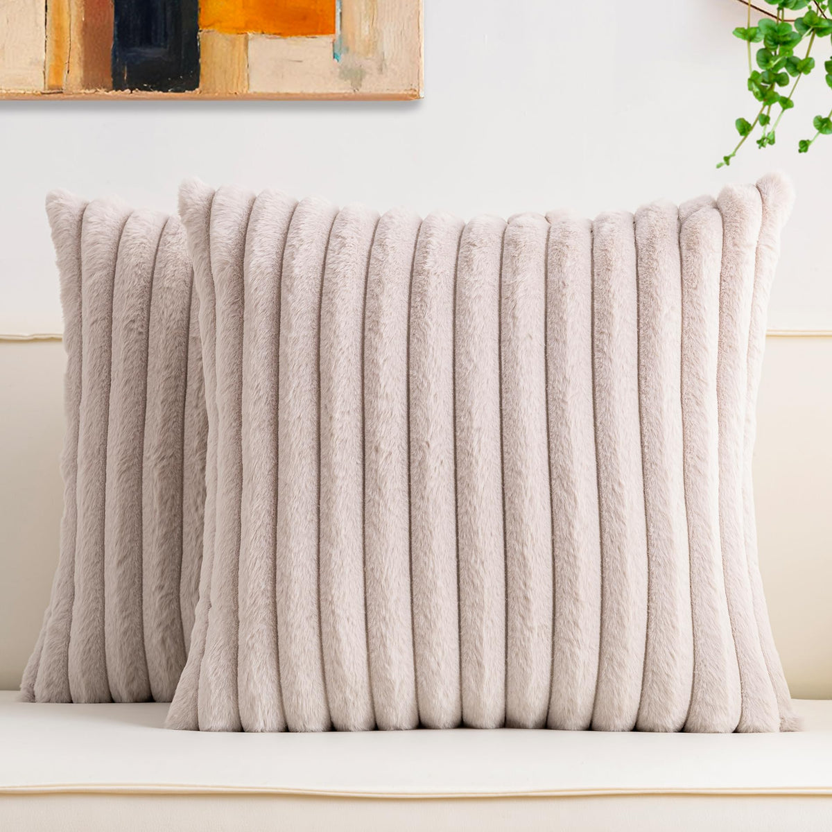 Aegero Pack of 2 Faux Fur Christmas Throw Pillow Covers 18x18 Inch, Pink