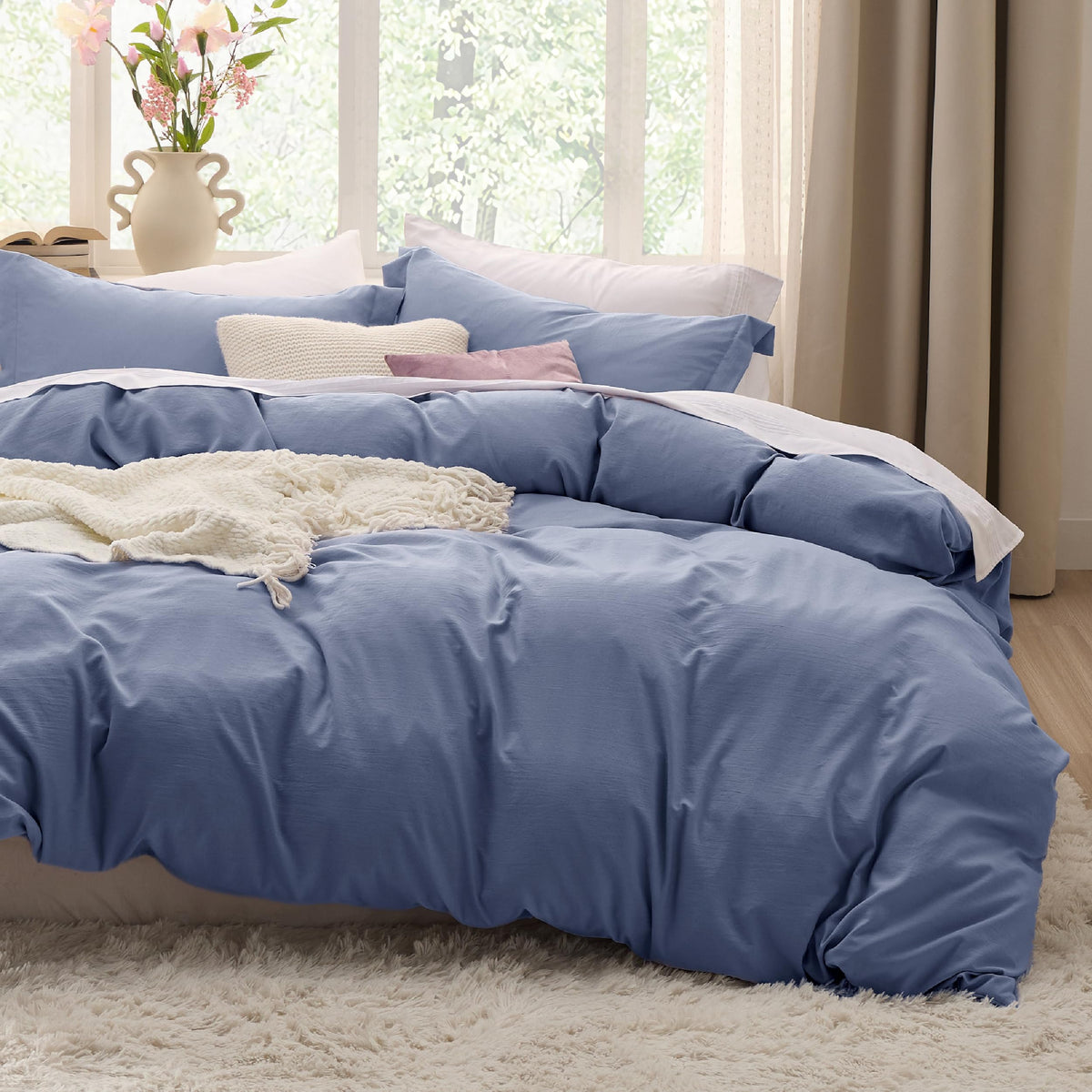Bedsure Prewashed Duvet Cover King, Cotton-Like Soft Bedding Set, Linen