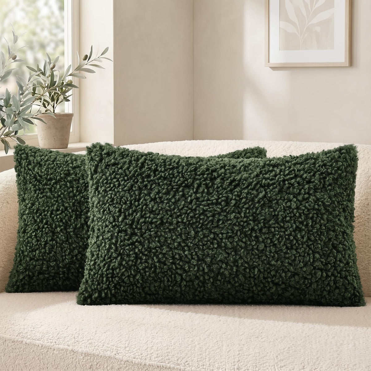 decorUhome Sherpa Throw Pillow Covers 18x18 Set of 2 Neutral Cream