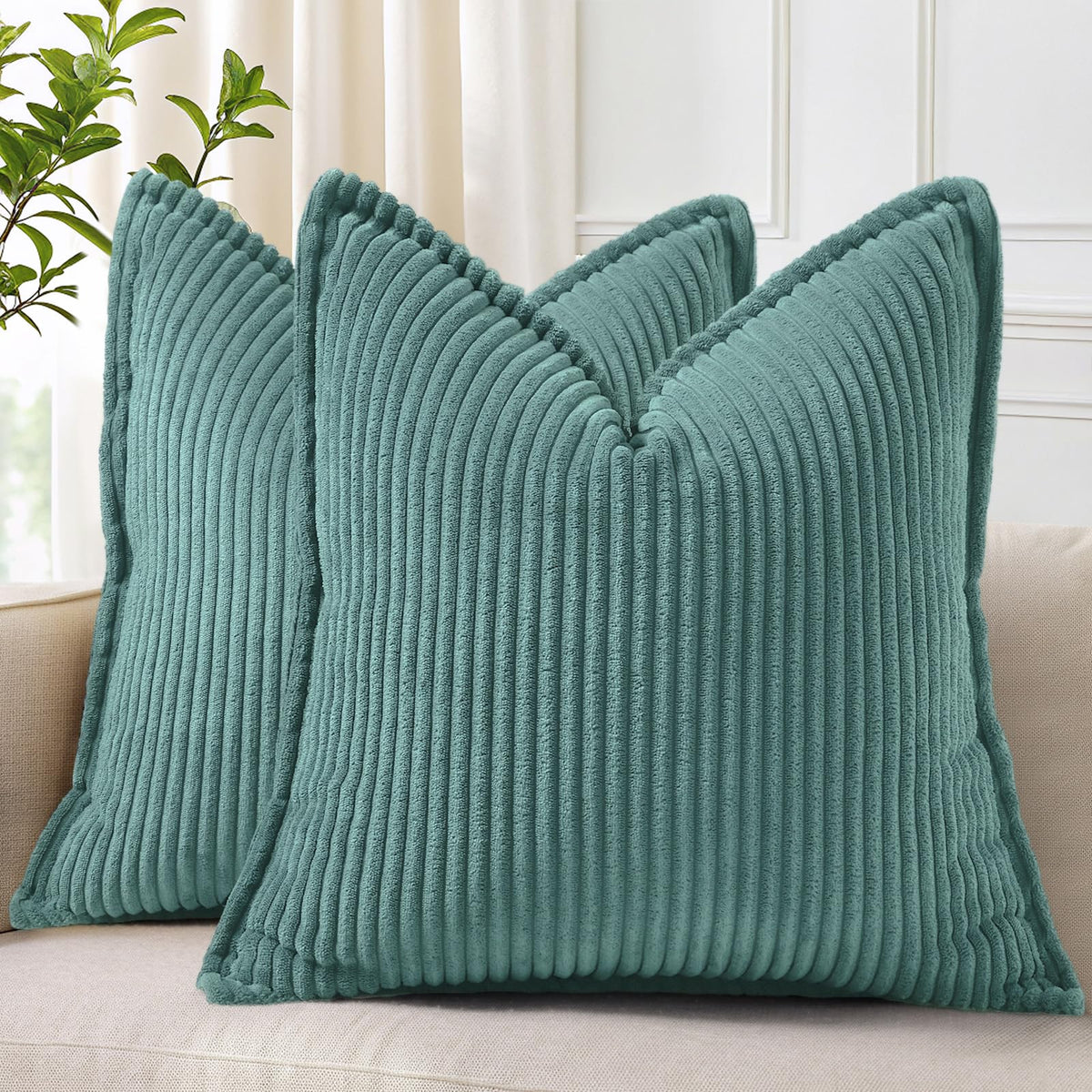 decorUhome Fall Corduroy Olive Green Throw Pillow Covers 18x18 Set of 2