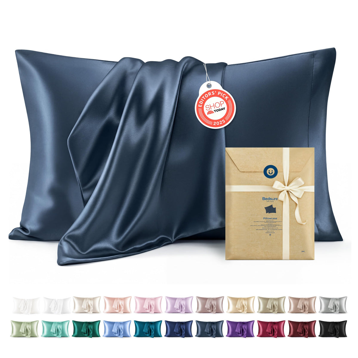 Bedsure Satin Pillowcases Queen Set of 2, Similar to Silk Pillow Case Black