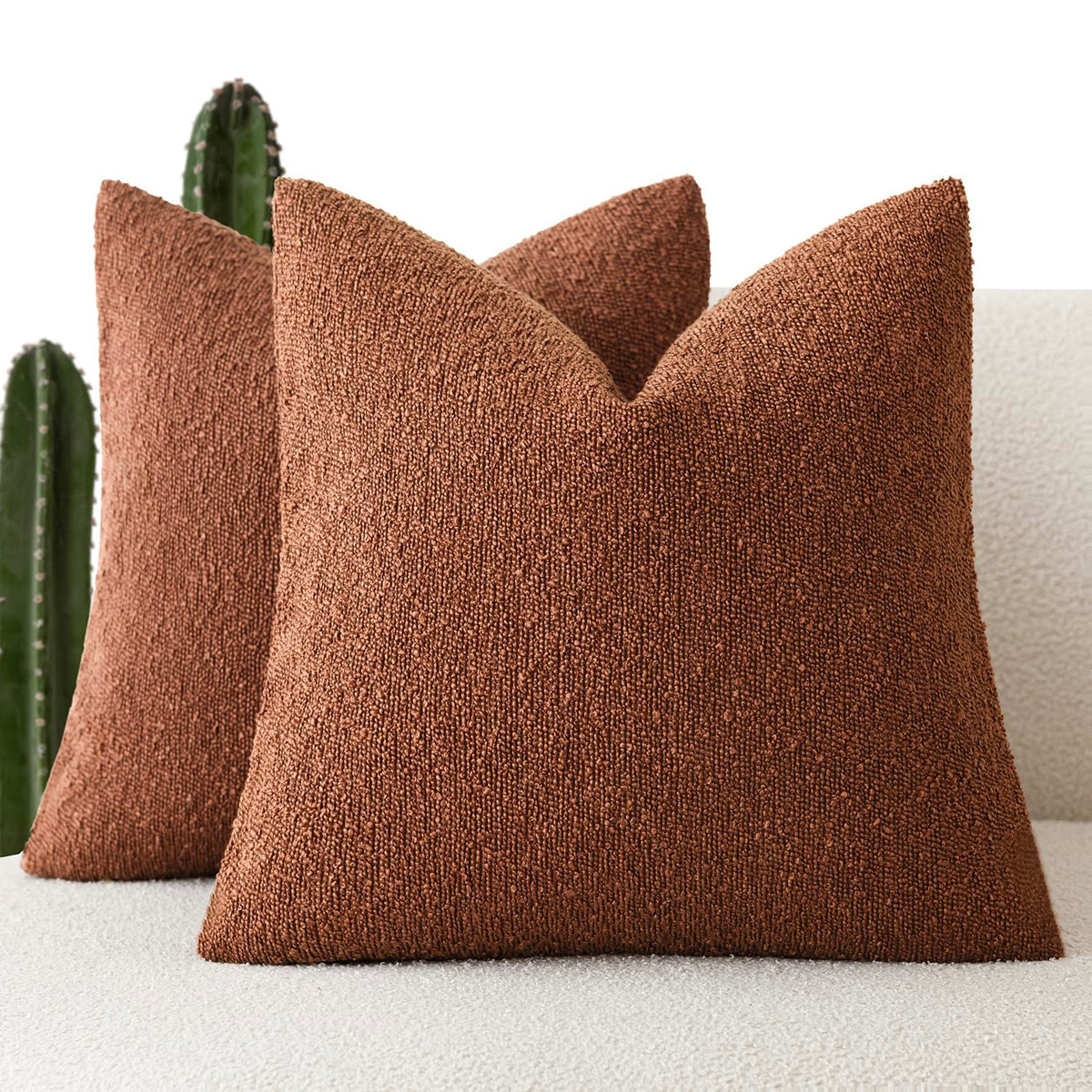 Foindtower Decorative Textured Boucle Throw Pillow Covers 18x18 Inch,Ivory
