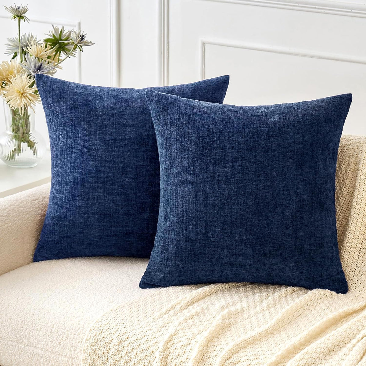 MIULEE Soft Chenille Throw Pillow Covers Sage Green 18x18 Inch Pack of 2