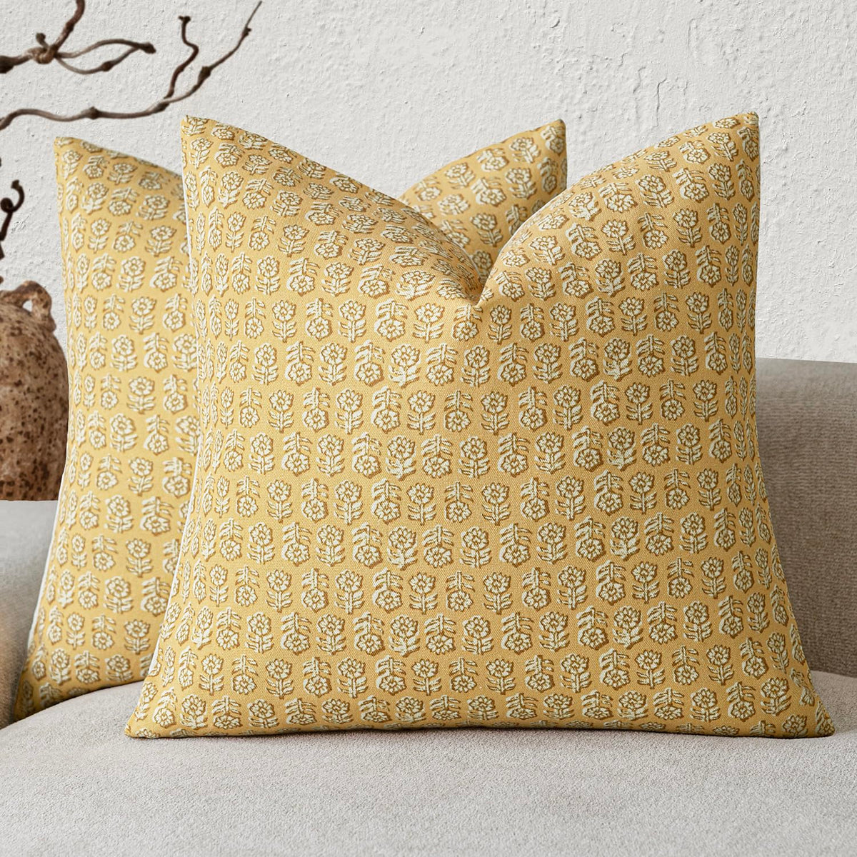 Foindtower Decorative Floral Print Throw Pillow Covers 20×20 Inch,Brown