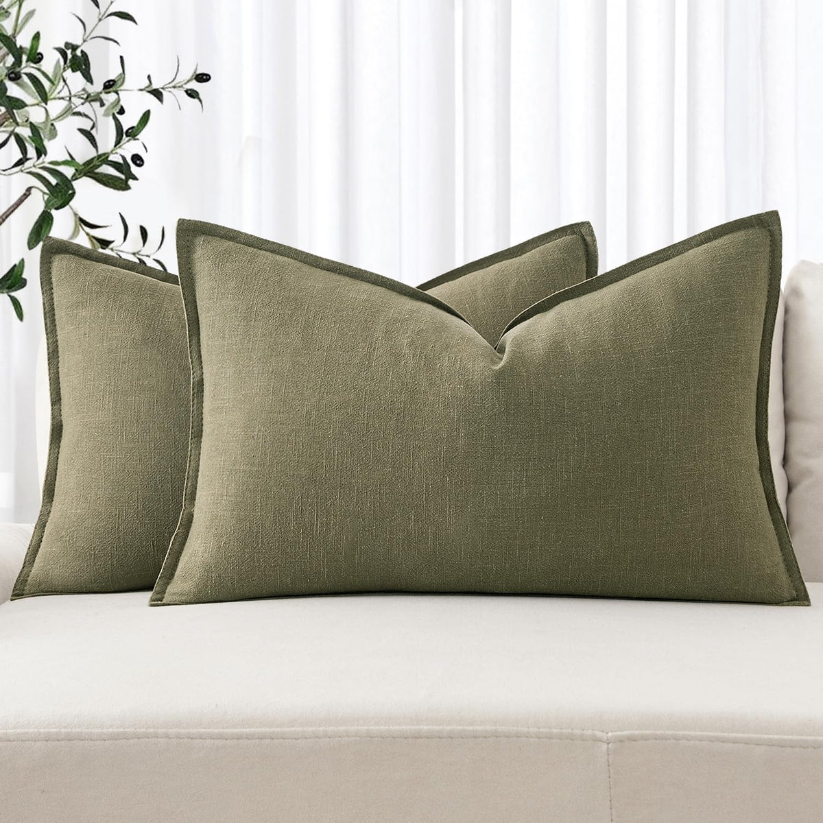 MIULEE Decorative Linen Euro Sham Pillow Covers 24x24 Natural Beige