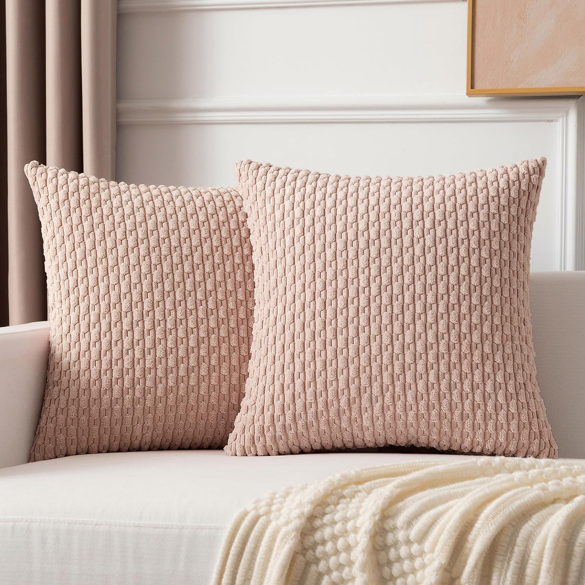 Kevin Textile Soft Corduroy 18x18 Inch Pillow Covers 2 Pack, Burnt Brick