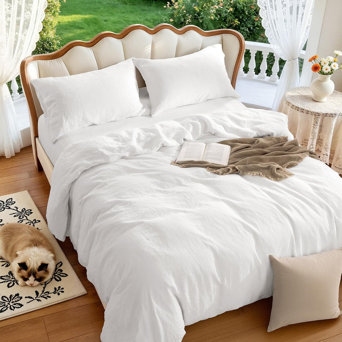 LBRO2M 100% French Linen Duvet Cover Set 3Pcs, Comforter Cover King Size