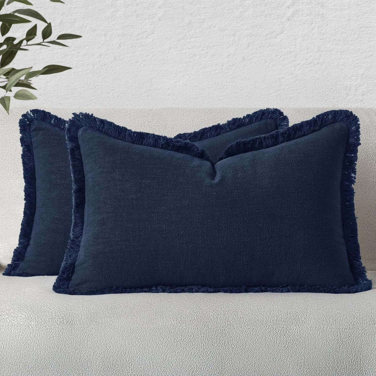 MIULEE Boho Linen Fringe Decorative Throw Pillow Covers Olive Green 20x20