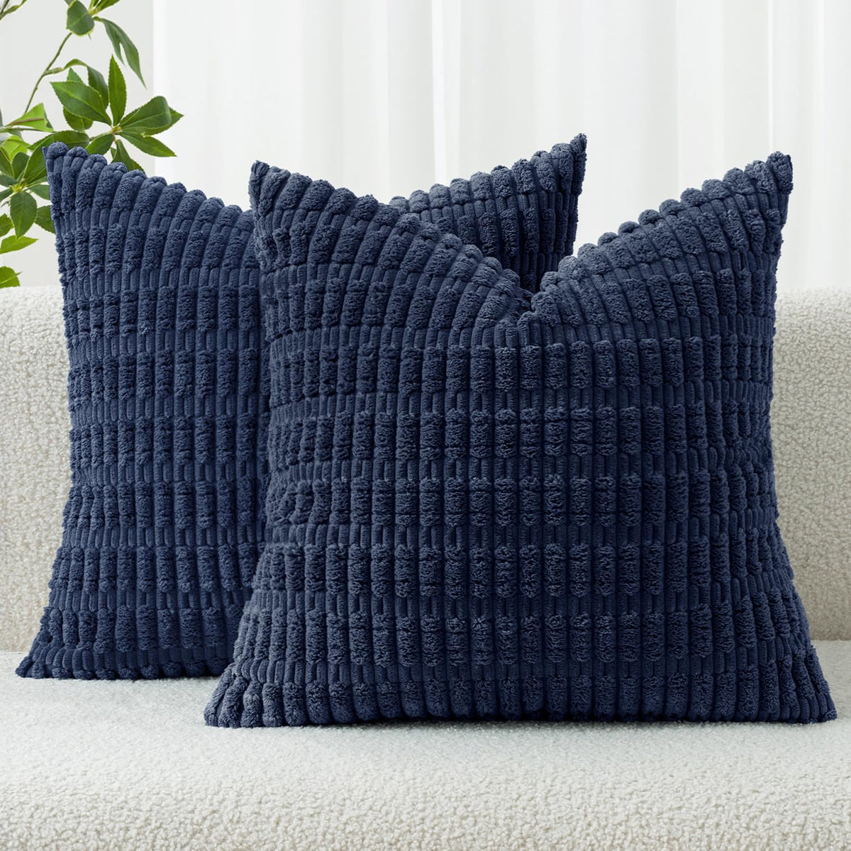 MIULEE Corduroy Decorative Throw Pillow Covers 20x20 Cream White Pack of 2