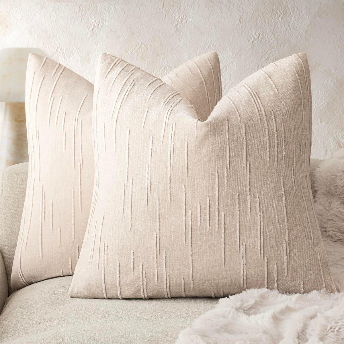 Foindtower Pack of 2 Slubby Textured Chenille Throw Decorative Pillow Covers Square Accent Solid Cushion Cover Soft Farmhouse Pillow Case for Couch Sofa Bedroom Living Room 20x20 Inch,Dark Olive Green
