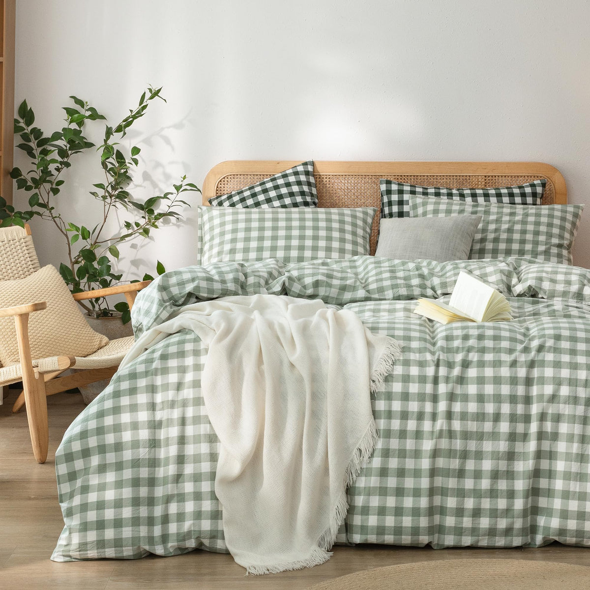 BESTOUCH Cotton Solid Duvet Cover Set Linen Feel Off White Queen