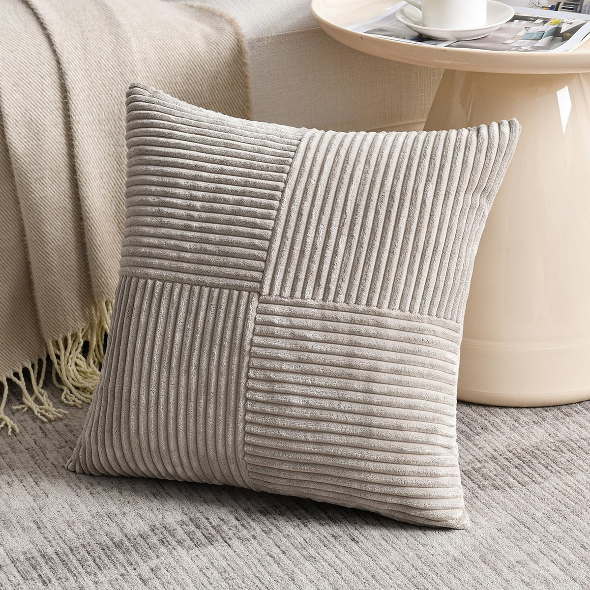 Fancy Homi Blush Pink Lumbar Decorative Throw Pillow Covers 12x20 Inch for Living Room Couch Bed, Rustic Farmhouse Boho Home Decor, Soft Striped Corduroy Rectangle Accent Cushion Case 30x50 cm
