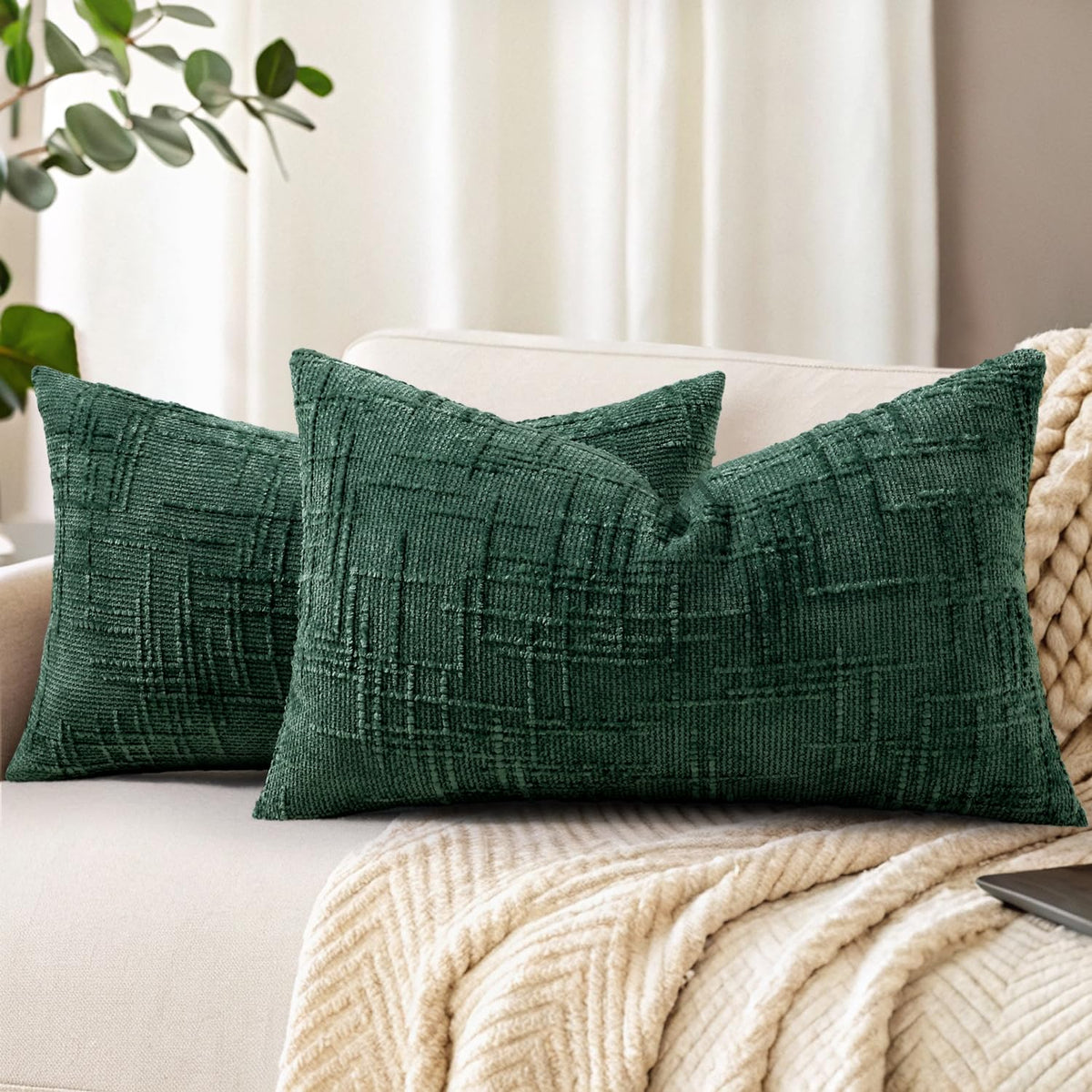 decorUhome Textured Chenille Throw Pillow Covers 18x18 Set of 2 Rust