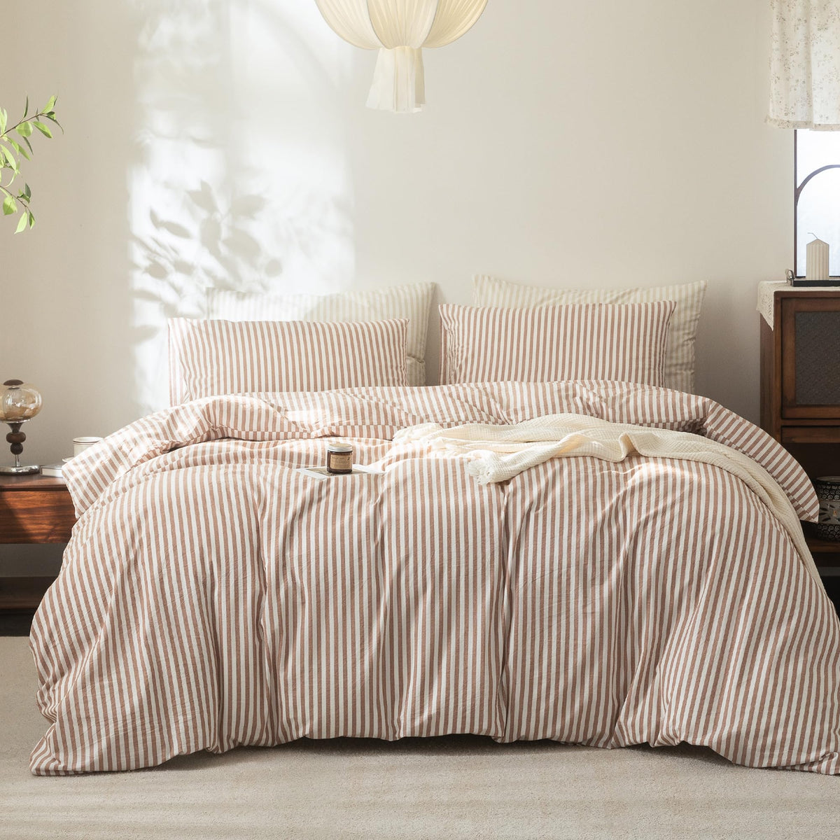 FOSSA Duvet Cover Set 100% Washed Cotton Linen Feel Queen