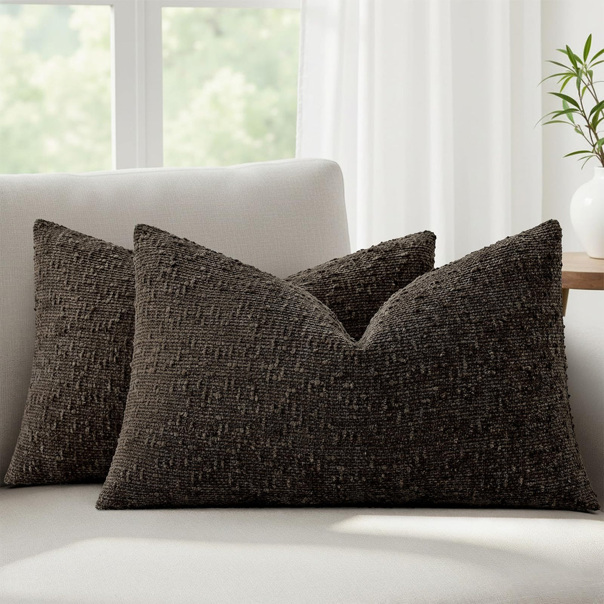 decorUhome Textured Cream White Chenille Throw Pillow Covers 20x20 Set of 2