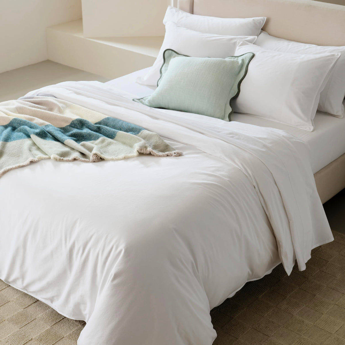 Double Stitch GOTS Organic Cotton King Duvet Cover, Washed 300TC, Off White