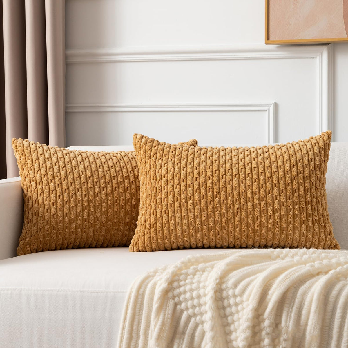 Kevin Textile Soft Corduroy 18x18 Inch Pillow Covers 2 Pack, Burnt Brick