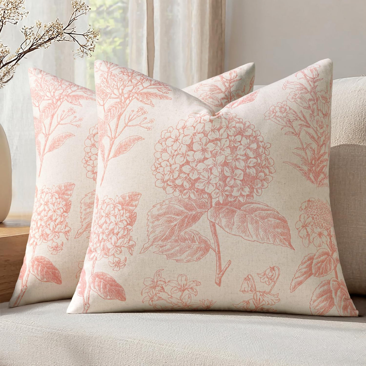 Set of 2 Decorative Floral Pillow Covers 18x18 Inch Light Brown