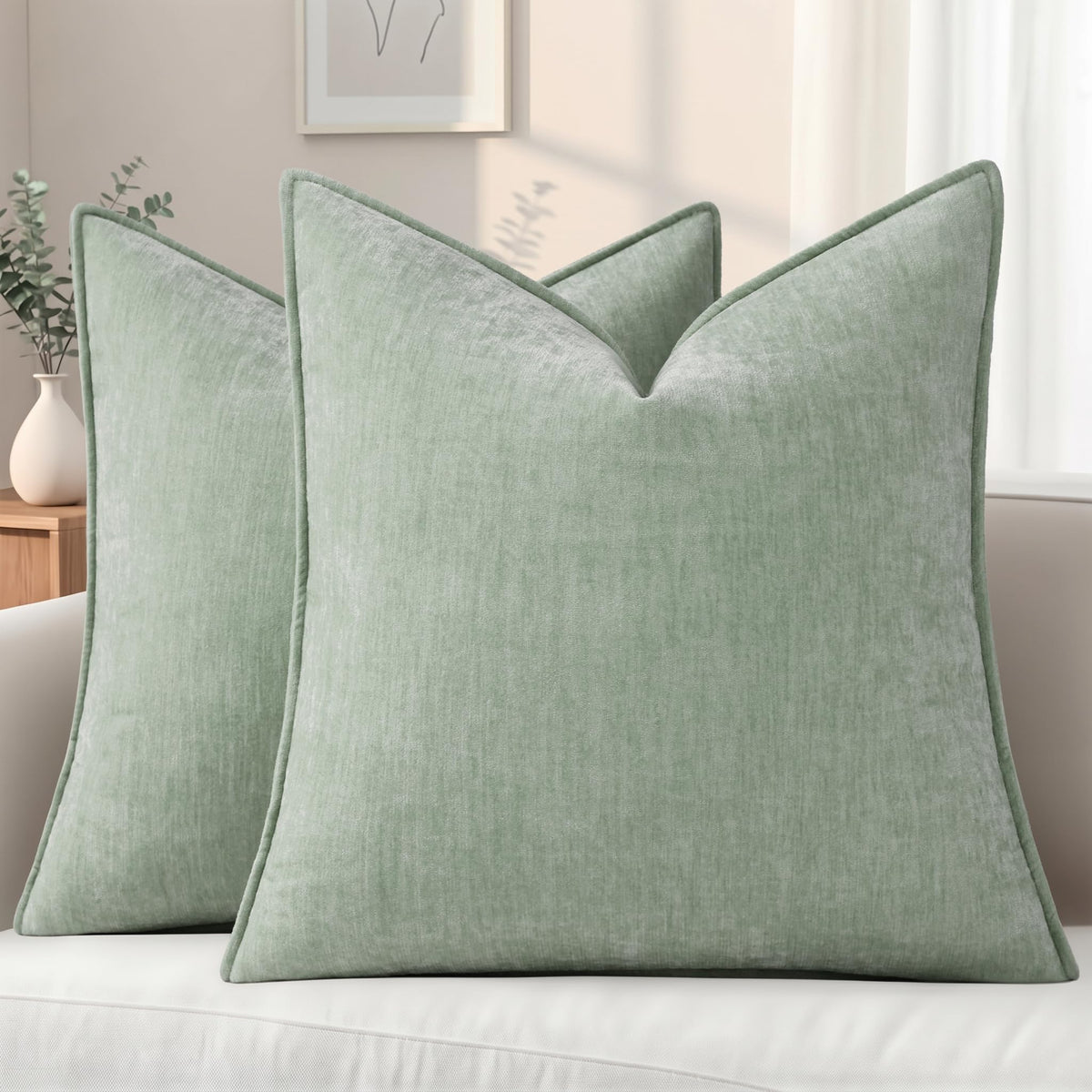 decorUhome Chenille Beige Velvet Throw Pillow Covers 20x20 Set of 2