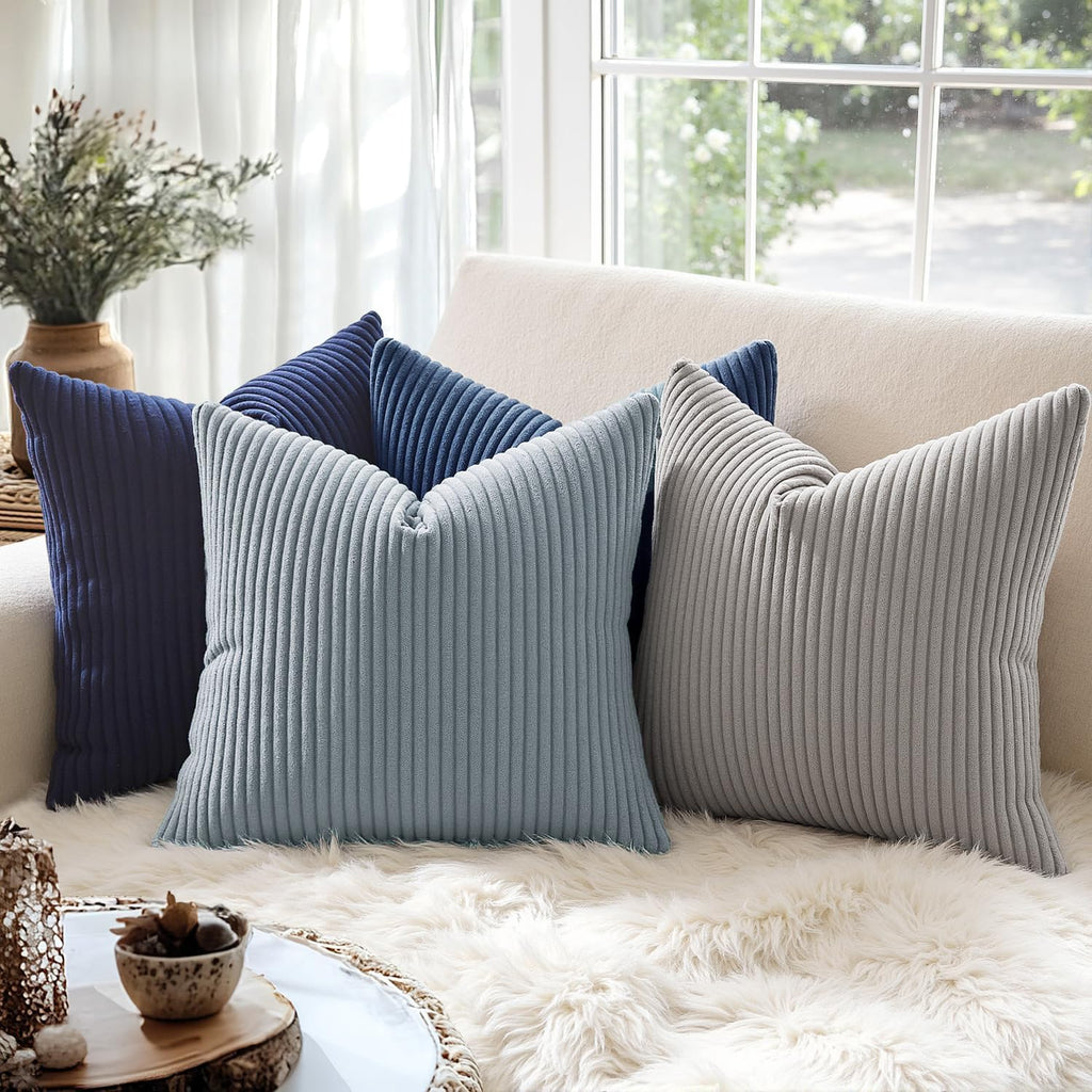 MIULEE Decorative Corduroy Throw Pillow Covers Set of 2 18x18 Dusty Blue