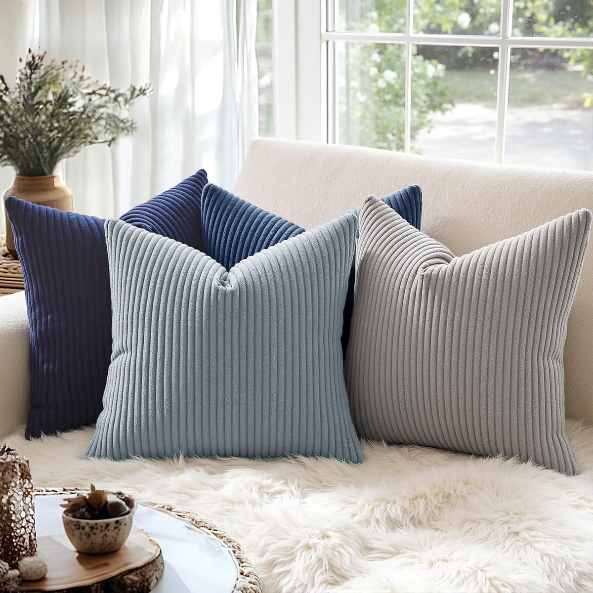 MIULEE Decorative Corduroy Throw Pillow Covers Set of 2 18x18 Dusty Blue