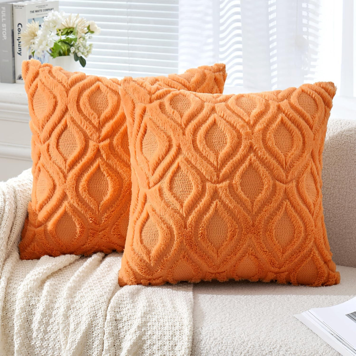 MIULEE Fall Mustard Yellow Soft Plush Faux Wool Throw Pillow Covers 18x18