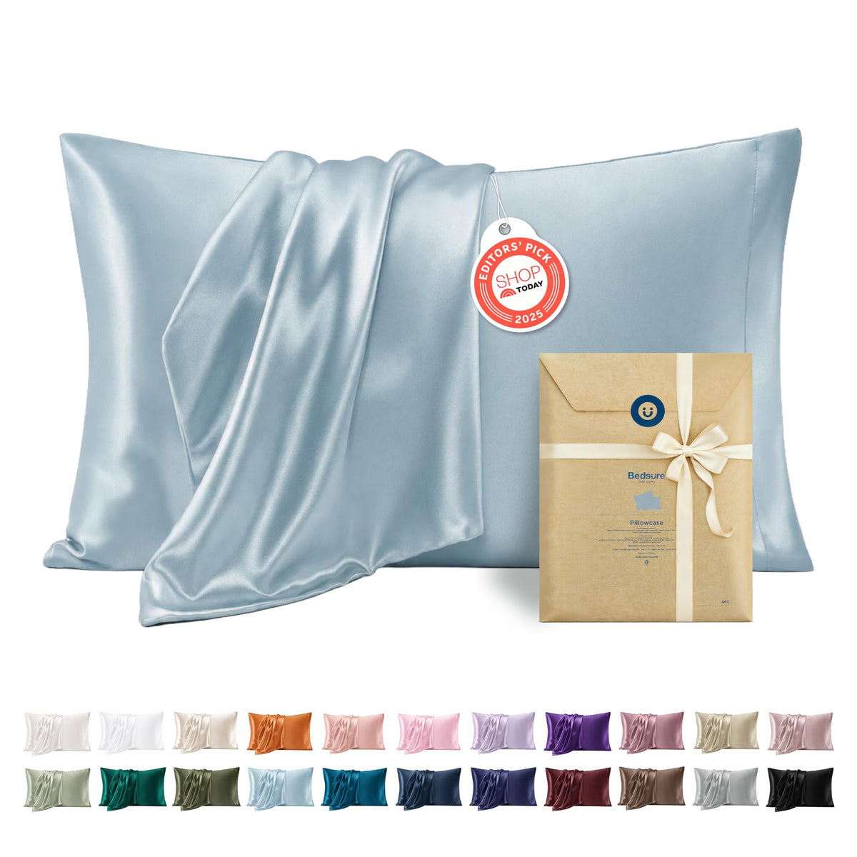 Bedsure Satin Pillowcases Queen Set of 2, Similar to Silk Pillow Cases Grey
