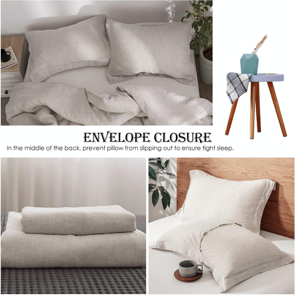 Simple&Opulence 100% Linen Duvet Cover Set 3pcs Basic Style Natural French Washed Flax Solid Color Soft Breathable Farmhouse Bedding with Button Closure - Linen, King