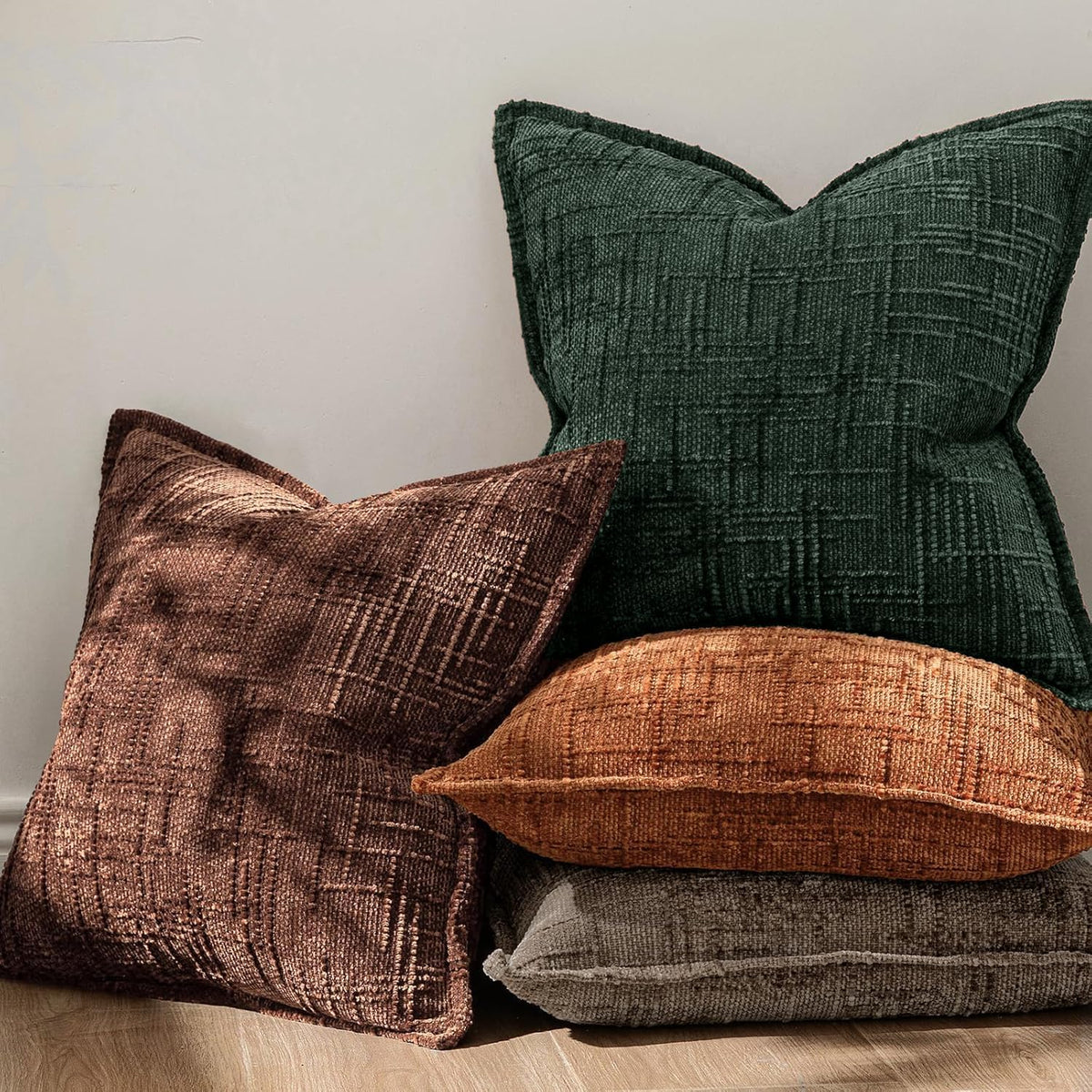 MIULEE Slubby Textured Decorative Throw Pillow Covers Dark Green 18x18