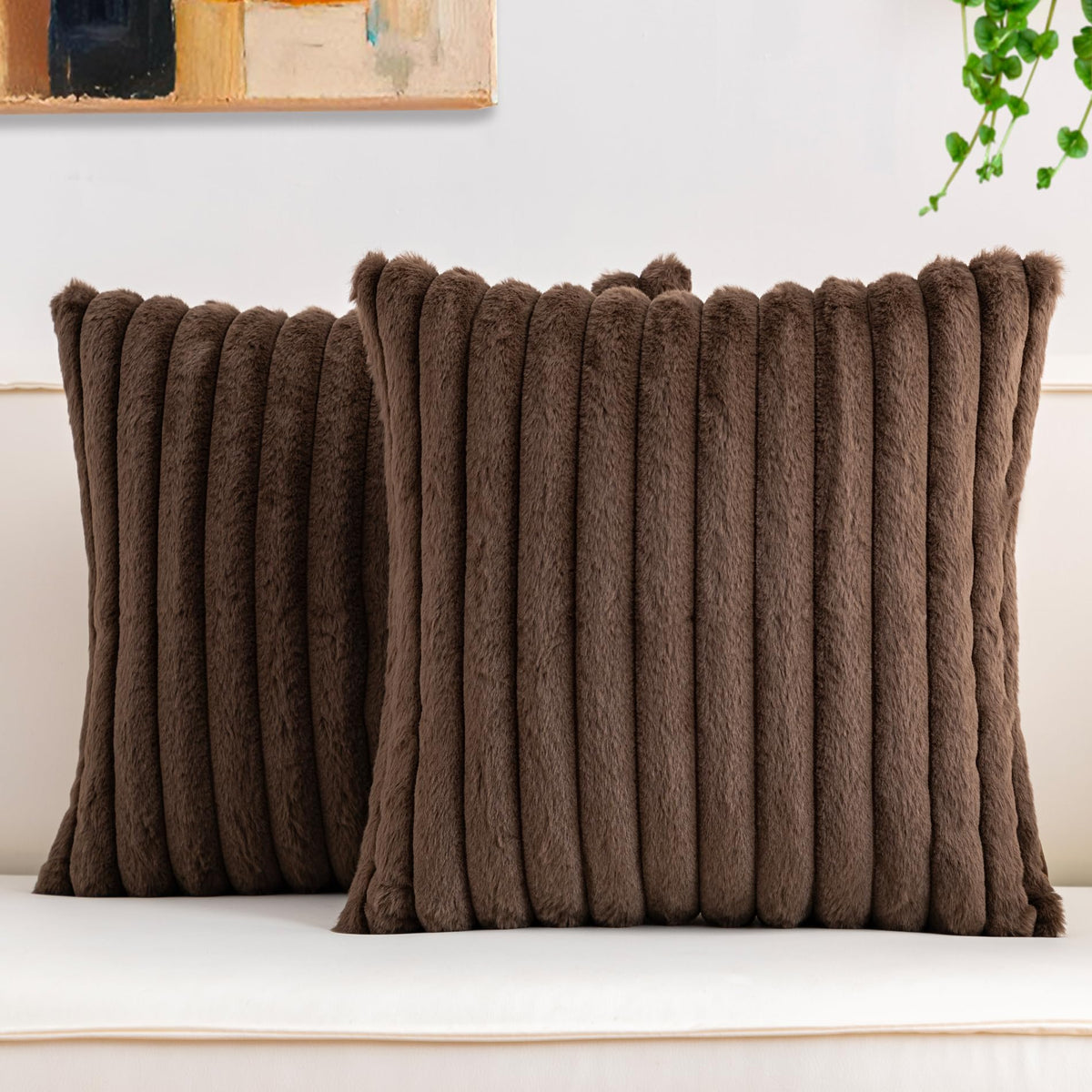 Aegero Pack of 2 Faux Fur Christmas Throw Pillow Covers 18x18 Inch, Pink