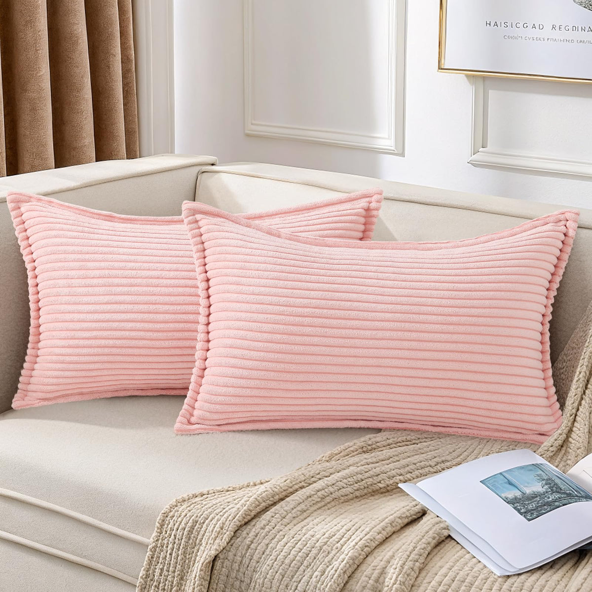 Mecatny Corduroy Fall Throw Pillow Covers 18x18 Set of 2 Olive Green