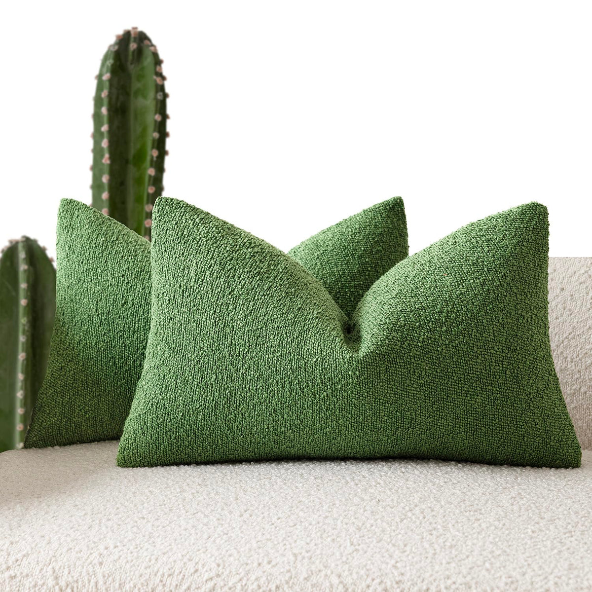 Foindtower Decorative Textured Boucle Throw Pillow Covers 18x18 Inch,Ivory