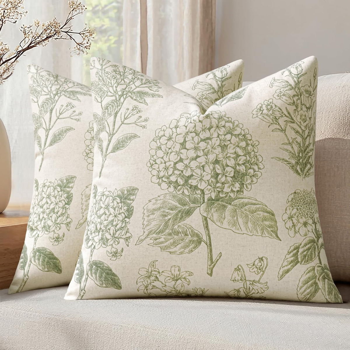 Set of 2 Decorative Floral Pillow Covers 18x18 Inch Light Brown