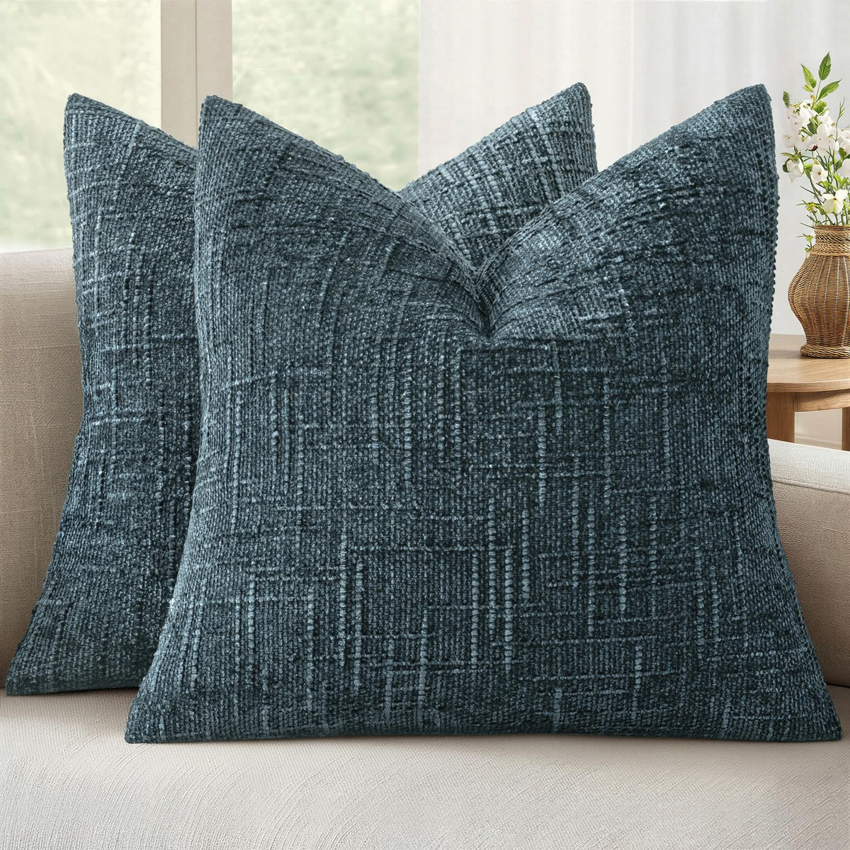 MIULEE Chenille Textured Throw Pillow Covers Cream White 20x20 Set of 2