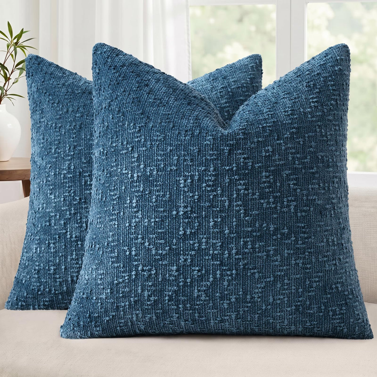 decorUhome Textured Cream White Chenille Throw Pillow Covers 20x20 Set of 2