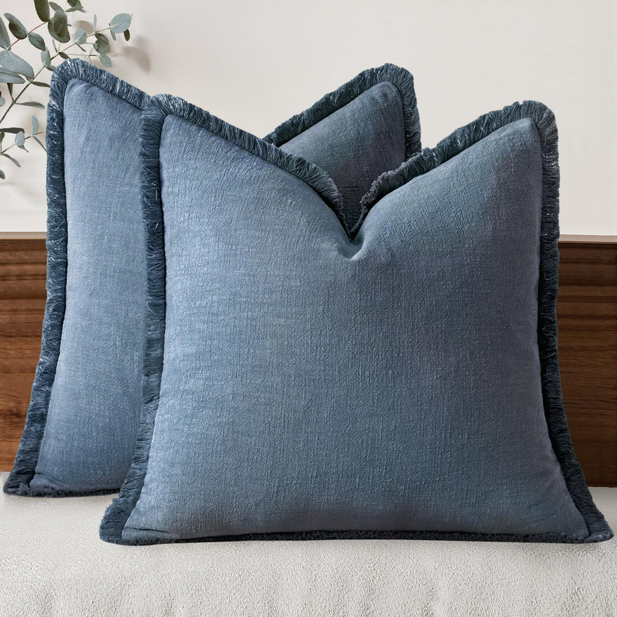 MIULEE Boho Linen Fringe Decorative Throw Pillow Covers Olive Green 20x20