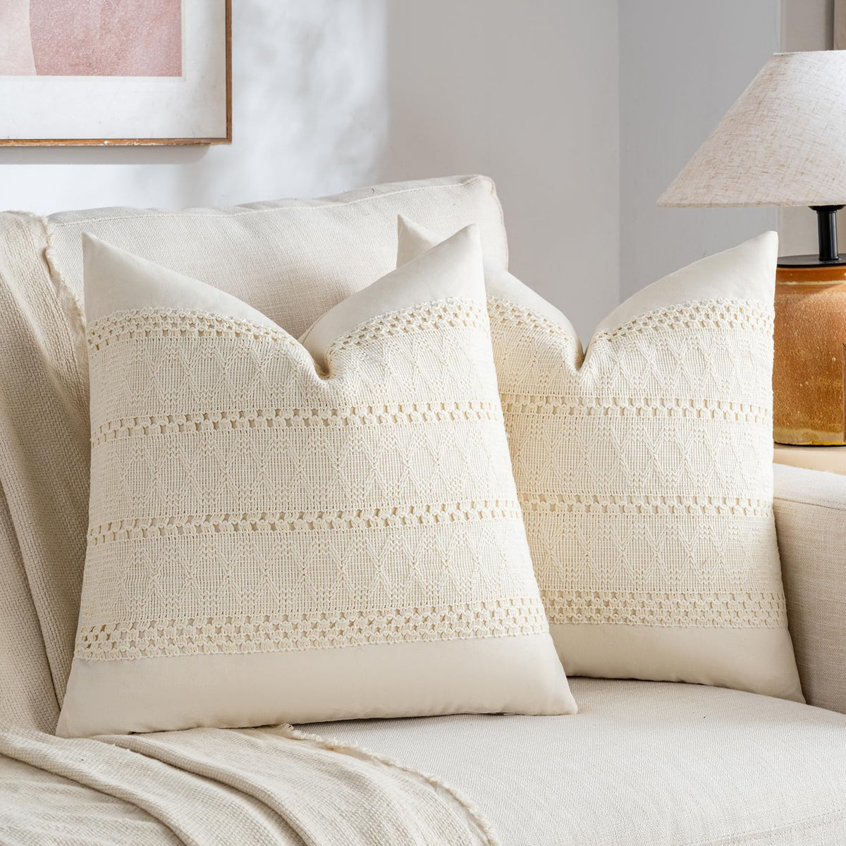 Fancy Homi Set of 2 Rust Boho Decorative Throw Pillow Covers 18x18 Inch for Couch Bed Sofa, Aesthetic Modern Organic Fall Room Decor, Soft Cotton Cute Terracotta Textured Farmhouse Cushion Case