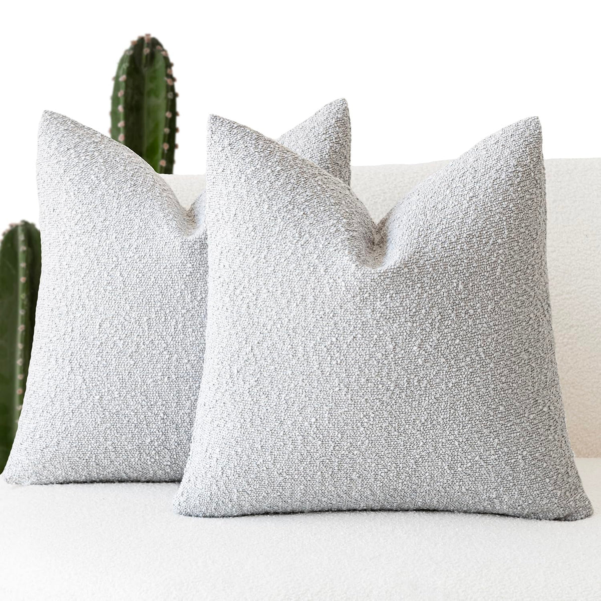 Foindtower Decorative Textured Boucle Throw Pillow Covers 18x18 Inch,Ivory