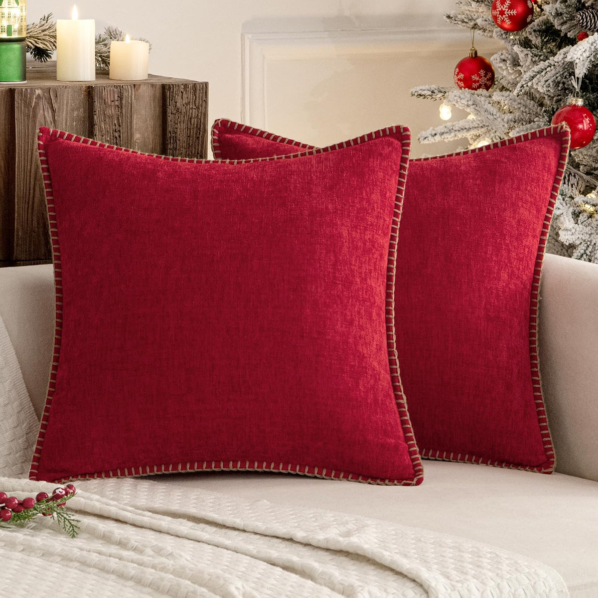 MIULEE Decorative Couch Throw Pillow Covers 18x18 Inch Navy 2 Pack