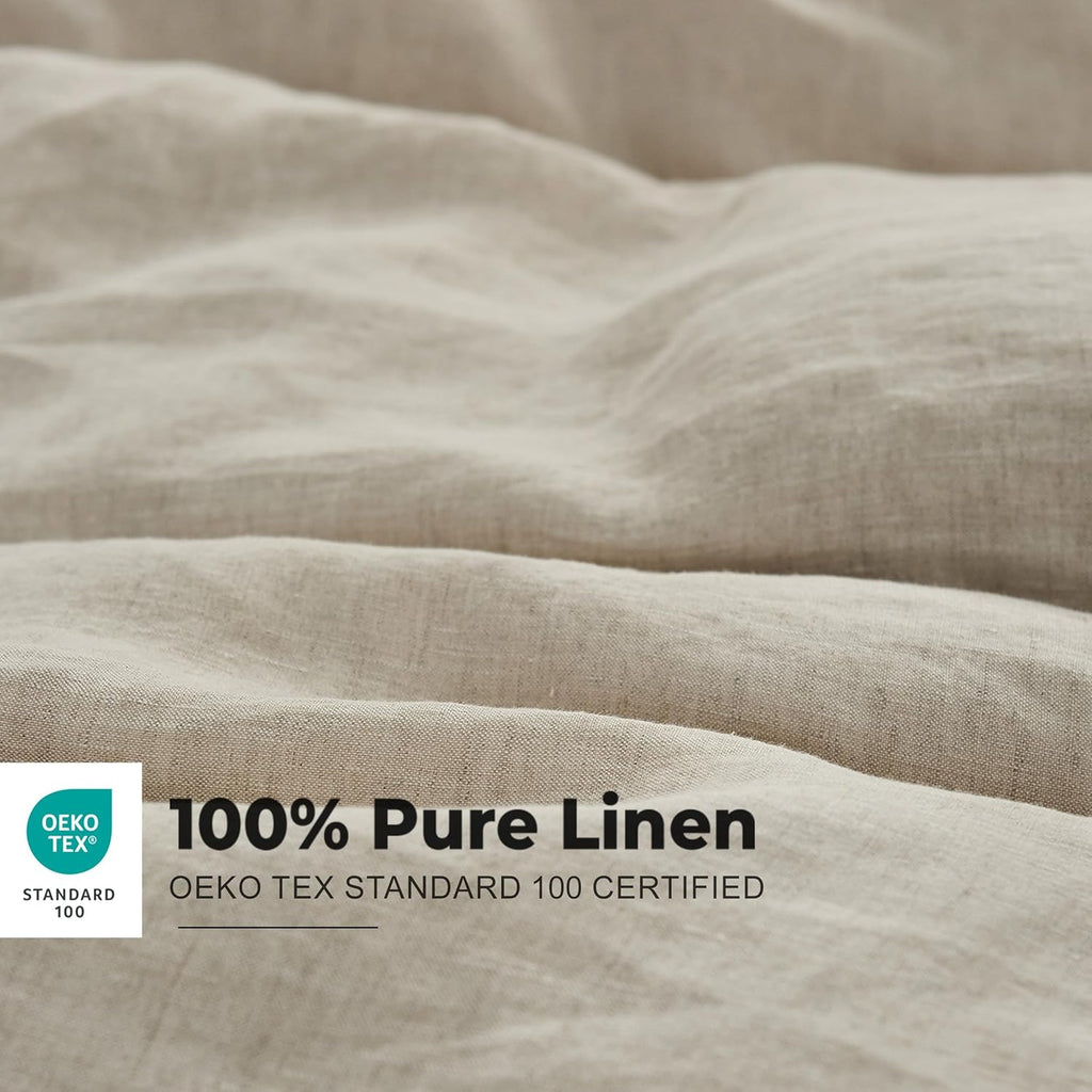 Simple&Opulence 100% French Linen Duvet Cover Set with Embroidered,3 Pcs Washed Soft Farmhouse Bedding Set with Button Closure,1 Comforter Cover and 2 Pillowshams(King,Natural Linen)