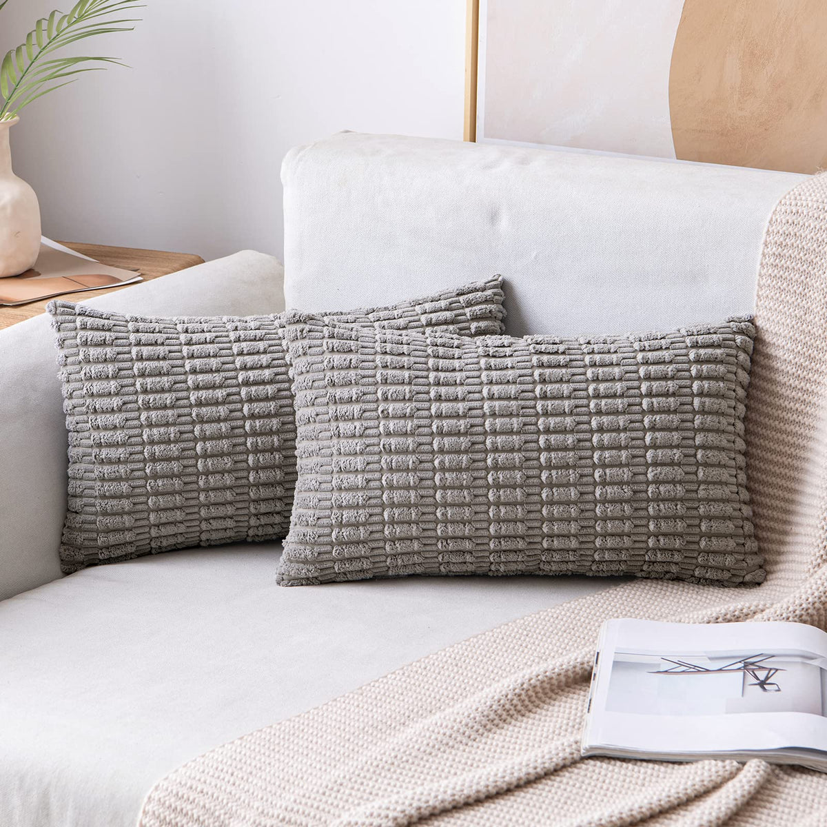 MIULEE Corduroy Decorative Throw Pillow Covers 20x20 Cream White Pack of 2
