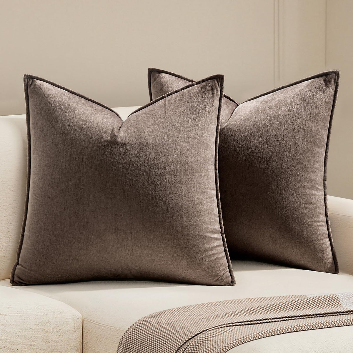 MIULEE Decorative Dark Brown Velvet Throw Pillow Covers for Couch 18x18 in